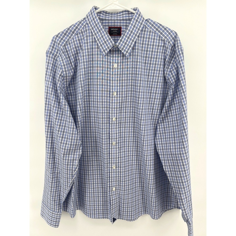 UNTUCKit Men XL Wrinkle Free Button Up Long Sleeve Shirt Blue Plaid Cotton